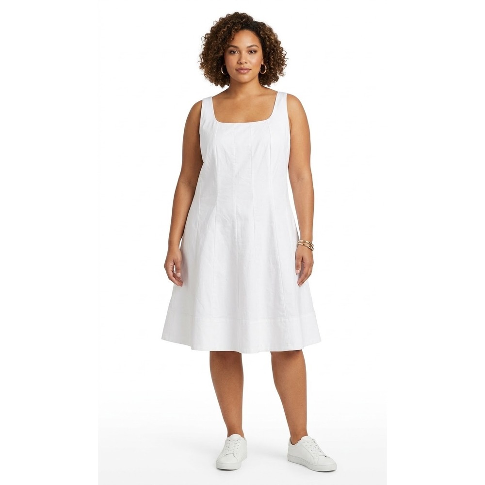 Banana Republic NWT White Seamed Twill Dress Size 18 Sleeveless A-Line $110